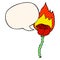 A creative cartoon flaming rose and speech bubble in comic book style