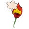 A creative cartoon flaming rose and thought bubble in grunge texture pattern style