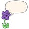 A creative cartoon flower and happy face and speech bubble in comic book style