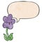 A creative cartoon flower and happy face and speech bubble in retro texture style
