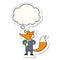 A creative cartoon fox businessman and thought bubble as a printed sticker