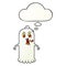 A creative cartoon ghost with flaming eyes and thought bubble in smooth gradient style