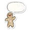 A creative cartoon gingerbread man and speech bubble distressed sticker