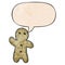 A creative cartoon gingerbread man and speech bubble in retro texture style