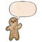 A creative cartoon gingerbread man and speech bubble in retro texture style