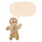 A creative cartoon gingerbread man and speech bubble in retro textured style