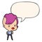 A creative cartoon girl and punk hipster haircut and speech bubble in comic book style