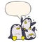 A creative cartoon happy penguins and speech bubble in comic book style