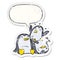 A creative cartoon happy penguins and speech bubble distressed sticker