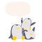 A creative cartoon happy penguins and speech bubble in retro style