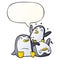 A creative cartoon happy penguins and speech bubble in smooth gradient style