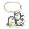 A creative cartoon happy penguins and speech bubble sticker