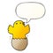 A creative cartoon hatching bird and speech bubble in smooth gradient style