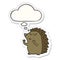 A creative cartoon hedgehog and thought bubble as a printed sticker