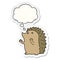 A creative cartoon hedgehog and thought bubble as a printed sticker