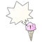A creative cartoon ice cream and face and speech bubble in smooth gradient style