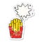 A creative cartoon junk food fries and speech bubble distressed sticker