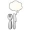 A creative cartoon knife and fork and thought bubble in smooth gradient style