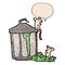 A creative cartoon old metal garbage can and mice and speech bubble in retro texture style
