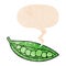 A creative cartoon peas in pod and speech bubble in retro textured style