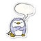 A creative cartoon penguin tapping foot and speech bubble distressed sticker