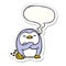 A creative cartoon penguin tapping foot and speech bubble sticker