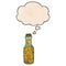 A creative cartoon potion bottle and thought bubble in grunge texture pattern style