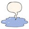 A creative cartoon puddle of water and speech bubble in comic book style