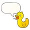 A creative cartoon quacking duck and speech bubble in smooth gradient style