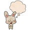 A creative cartoon rabbit talking and thought bubble in grunge texture pattern style