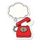 A creative cartoon ringing telephone and thought bubble as a printed sticker