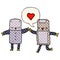 A creative cartoon robots in love and speech bubble in comic book style