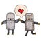 A creative cartoon robots in love and speech bubble in retro texture style