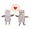 A creative cartoon robots in love and speech bubble in retro textured style