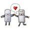 A creative cartoon robots in love and speech bubble in smooth gradient style