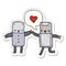 A creative cartoon robots in love and speech bubble sticker