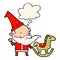 A creative cartoon santa making toy and thought bubble in comic book style