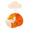 A creative cartoon sleeping fox and thought bubble in retro textured style