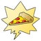 A creative cartoon slice of pizza and speech bubble in smooth gradient style