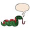 A creative cartoon slithering snake and speech bubble in retro texture style