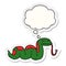 A creative cartoon slithering snake and thought bubble as a printed sticker