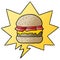A creative cartoon stacked burger and speech bubble in smooth gradient style