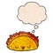 A creative cartoon taco and thought bubble in grunge texture pattern style