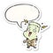 A creative cartoon undead monster creation man and speech bubble distressed sticker