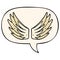 A creative cartoon wings symbol and speech bubble in comic book style