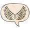 A creative cartoon wings symbol and speech bubble in retro texture style