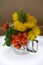 Creative centerpiece with vegetables and foliage