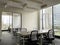 creative co working space office center with black chair,cream table,white wallpaper modern open space or shared