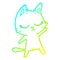 A creative cold gradient line drawing calm cartoon cat waving
