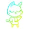 A creative cold gradient line drawing calm cartoon cat wearing scarf